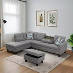 3-Piece Set Of Brown Grey Linen Combination Sofa L-Shaped Living Room Sofa