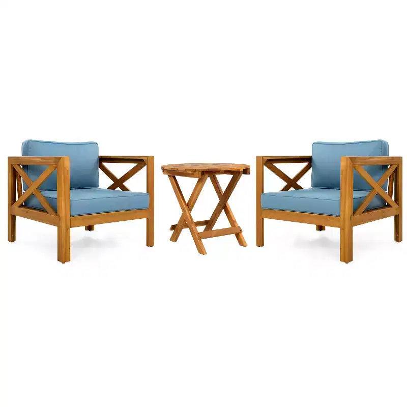 Christopher Knight Home Cedric – Ensemble 3 pièces de chaises de club de patio de style transitionnel en bois d'acacia avec table d'appoint pliable