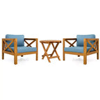 Christopher Knight Home Cedric – Ensemble 3 pièces de chaises de club de patio de style transitionnel en bois d'acacia avec table d'appoint pliable