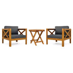 Christopher Knight Home Cedric – Ensemble 3 pièces de chaises de club de patio de style transitionnel en bois d'acacia avec table d'appoint pliable