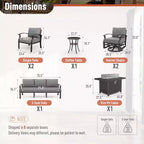 ALAULM Ensemble de mobilier de patio en aluminium 7 places, salons de conversation d'extérieur en métal modernes avec table brasero au propane de 45 pouces