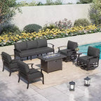ALAULM Ensemble de mobilier de patio en aluminium 7 places, salons de conversation d'extérieur en métal modernes avec table brasero au propane de 45 pouces