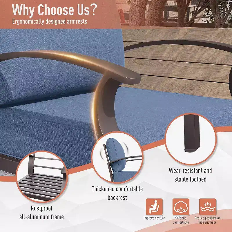 ALAULM Ensemble de mobilier de patio en aluminium 7 places, salons de conversation d'extérieur en métal modernes avec table brasero au propane de 45 pouces