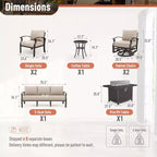 ALAULM Ensemble de mobilier de patio en aluminium 7 places, salons de conversation d'extérieur en métal modernes avec table brasero au propane de 45 pouces