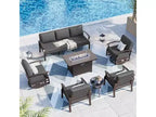 ALAULM 7-Seat Aluminum Patio Furniture Set, Modern Metal Outdoor Conversation Sets w/45in Propane Fire Pit Table