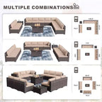 ALAULM Ensemble de mobilier de jardin 14 pièces en rotin, salon de jardin d'extérieur, ensemble de canapés avec table foyer au propane de 43 pouces
