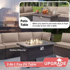 ALAULM Ensemble de mobilier de jardin 14 pièces en rotin, salon de jardin d'extérieur, ensemble de canapés avec table foyer au propane de 43 pouces