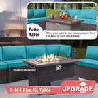 ALAULM Ensemble de mobilier de jardin 14 pièces en rotin, salon de jardin d'extérieur, ensemble de canapés avec table foyer au propane de 43 pouces