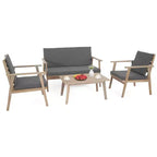 4-Piece Acacia Wood Patio Conversation Set with Grey Cushions
