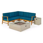 GDFStudio Biella Ensemble de canapé sectionnel d'extérieur 5 places en bois d'acacia avec foyer