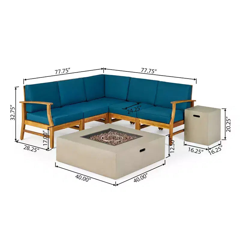 GDFStudio Biella Ensemble de canapé sectionnel d'extérieur 5 places en bois d'acacia avec foyer