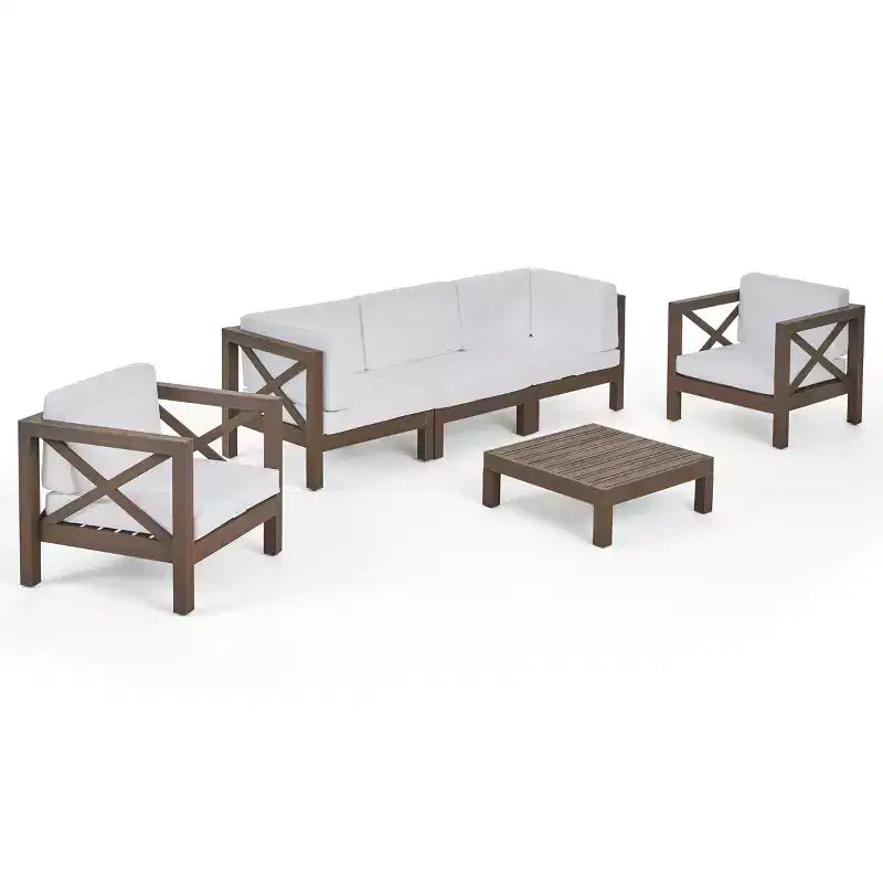 Christopher Knight Home Malcolm — Ensemble de canapé sectionnel d'extérieur 5 places en bois d'acacia avec table basse et coussins