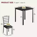 Ensemble table et chaises 3 pièces pour petits espaces, salle à manger, ensemble dînette moderne d'intérieur pour 2 personnes, ensemble table à manger carrée pour dînette