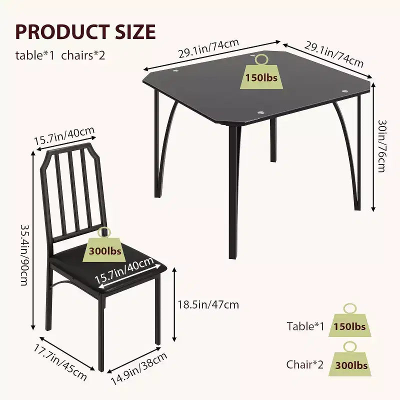 Ensemble table à manger et 2 chaises, ensemble table de cuisine et 2 chaises avec coussin en PU ultra confortable, meubles avec chaises de cuisine adaptés aux petits espaces