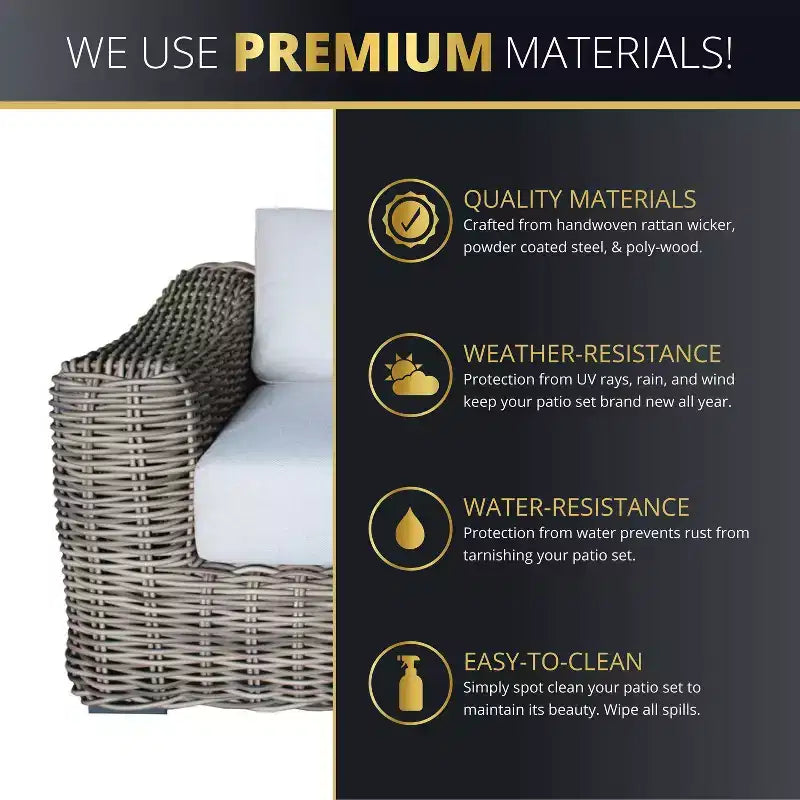 Kinger Home Hawaii Ensemble de Meubles de Jardin en Rotin 4 Pièces, Salon de Jardin Extérieur avec Sièges Profonds