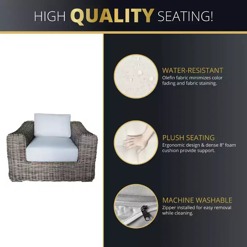 Kinger Home Hawaii Ensemble de Meubles de Jardin en Rotin 4 Pièces, Salon de Jardin Extérieur avec Sièges Profonds