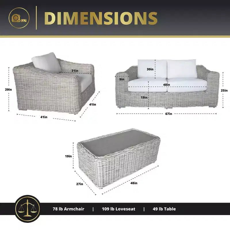 Kinger Home Hawaii Ensemble de Meubles de Jardin en Rotin 4 Pièces, Salon de Jardin Extérieur avec Sièges Profonds
