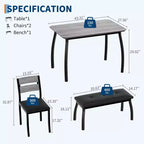 Ensemble de salle à manger 4 pièces avec banc rembourré et 2 chaises, table de cuisine peu encombrante pour appartement ou petite salle à manger