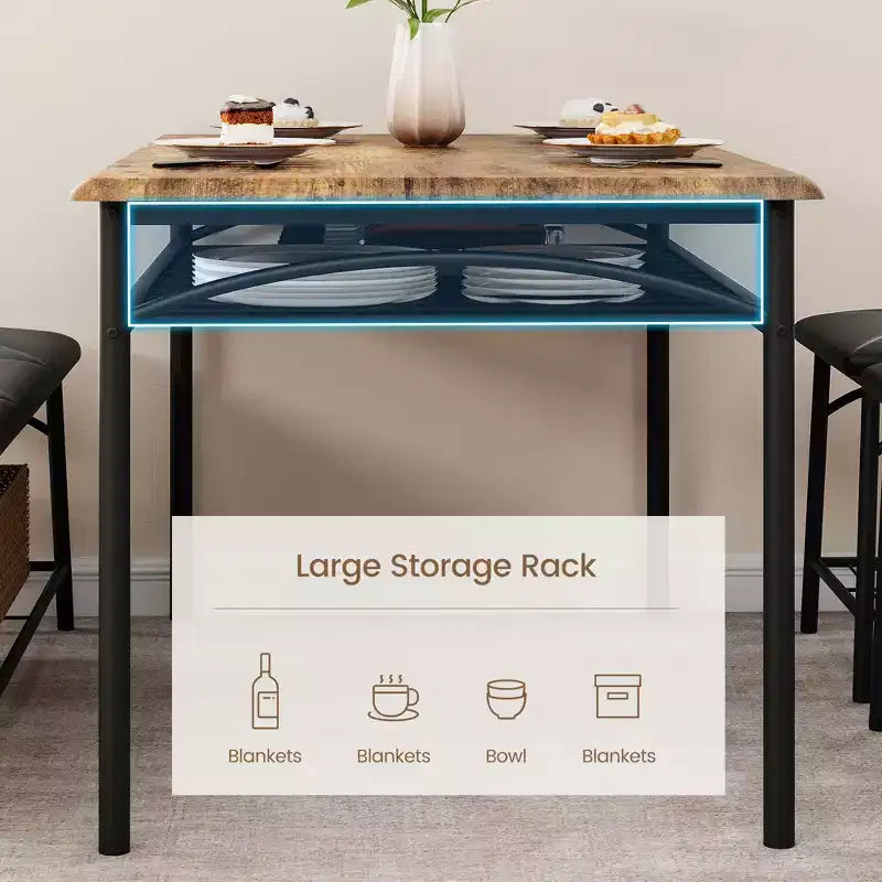 Ensemble Table et Chaises de Salle à Manger CuisinSmart pour 4, avec Banc Rembourré et 2 Tabourets Carrés, avec Étagères de Rangement, Ensemble de Meubles de Salle à Manger pour Petits Espaces