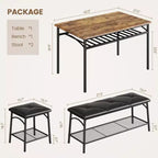 Ensemble Table et Chaises de Salle à Manger CuisinSmart pour 4, avec Banc Rembourré et 2 Tabourets Carrés, avec Étagères de Rangement, Ensemble de Meubles de Salle à Manger pour Petits Espaces