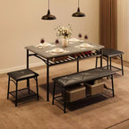 Ensemble Table et Chaises de Salle à Manger CuisinSmart pour 4, avec Banc Rembourré et 2 Tabourets Carrés, avec Étagères de Rangement, Ensemble de Meubles de Salle à Manger pour Petits Espaces