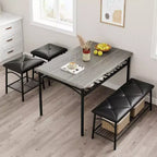Ensemble Table et Chaises de Salle à Manger CuisinSmart pour 4, avec Banc Rembourré et 2 Tabourets Carrés, avec Étagères de Rangement, Ensemble de Meubles de Salle à Manger pour Petits Espaces