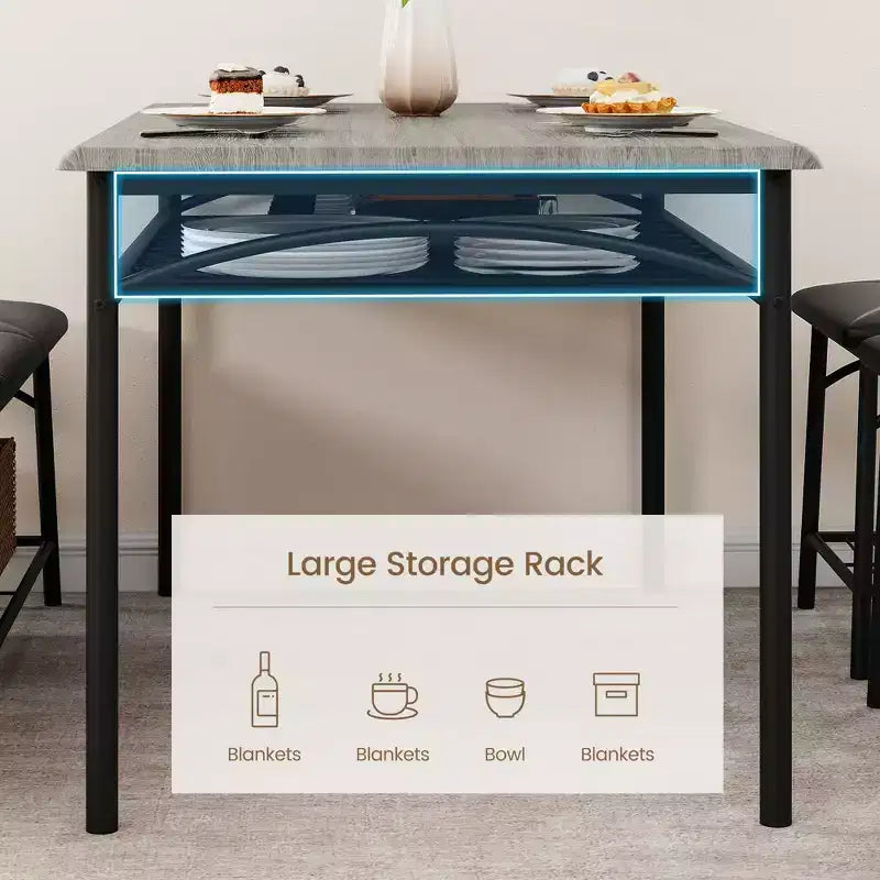 Ensemble Table et Chaises de Salle à Manger CuisinSmart pour 4, avec Banc Rembourré et 2 Tabourets Carrés, avec Étagères de Rangement, Ensemble de Meubles de Salle à Manger pour Petits Espaces