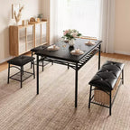 Ensemble Table et Chaises de Salle à Manger CuisinSmart pour 4, avec Banc Rembourré et 2 Tabourets Carrés, avec Étagères de Rangement, Ensemble de Meubles de Salle à Manger pour Petits Espaces