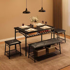Ensemble Table et Chaises de Salle à Manger CuisinSmart pour 4, avec Banc Rembourré et 2 Tabourets Carrés, avec Étagères de Rangement, Ensemble de Meubles de Salle à Manger pour Petits Espaces