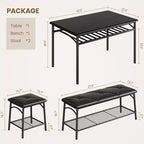 Ensemble Table et Chaises de Salle à Manger CuisinSmart pour 4, avec Banc Rembourré et 2 Tabourets Carrés, avec Étagères de Rangement, Ensemble de Meubles de Salle à Manger pour Petits Espaces