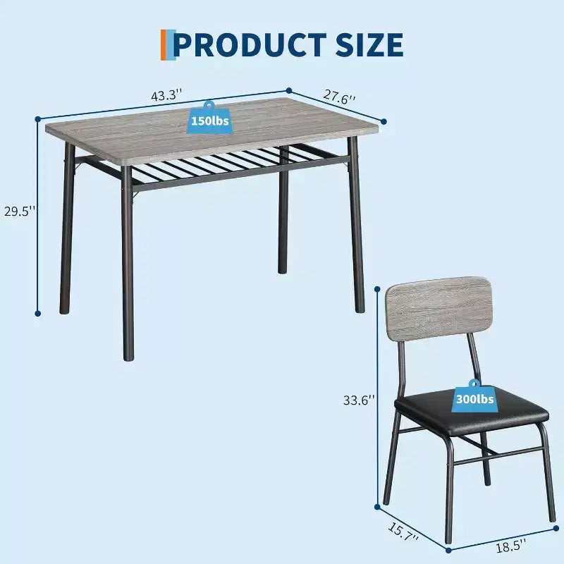 Ensemble de salle à manger 5 pièces pour 4 personnes, table de cuisine en bois avec étagère de rangement, 4 chaises rembourrées, ensemble de salle à manger pour petit espace, appartement