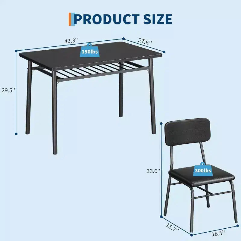 Ensemble de salle à manger 5 pièces pour 4 personnes, table de cuisine en bois avec étagère de rangement, 4 chaises rembourrées, ensemble de salle à manger pour petit espace, appartement