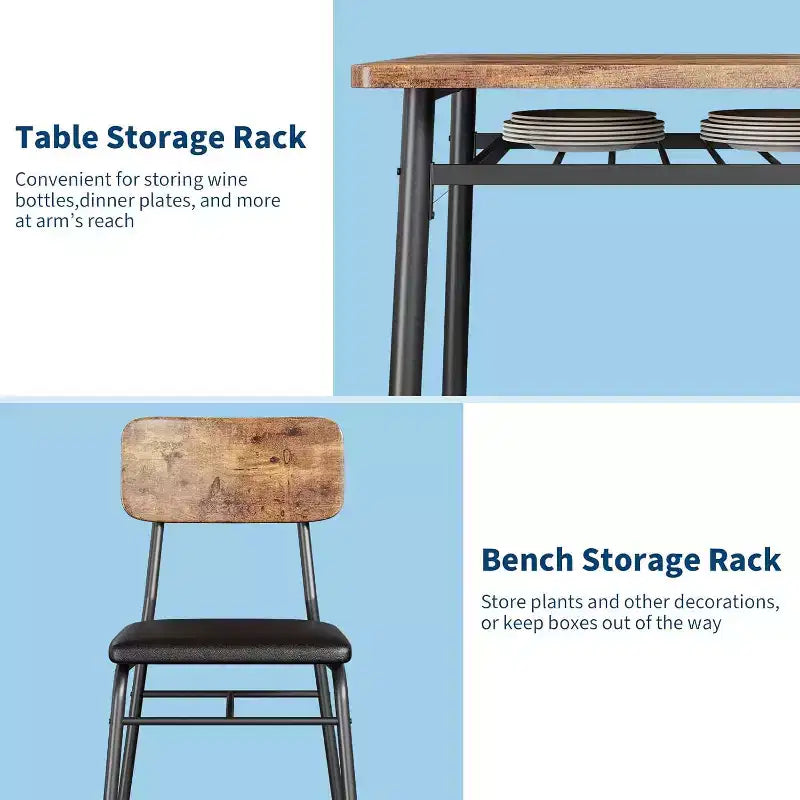 Ensemble de salle à manger 5 pièces pour 4 personnes, table de cuisine en bois avec étagère de rangement, 4 chaises rembourrées, ensemble de salle à manger pour petit espace, appartement