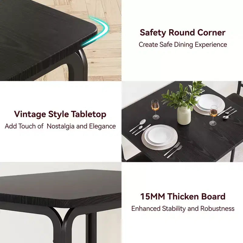 Table de salle à manger pour 2, Ensembles de table de cuisine carrée avec 2 chaises rembourrées, Table à manger moderne en bois peu encombrante, Meubles de salle à manger