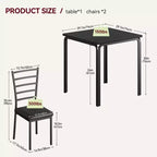 Table de salle à manger pour 2, Ensembles de table de cuisine carrée avec 2 chaises rembourrées, Table à manger moderne en bois peu encombrante, Meubles de salle à manger