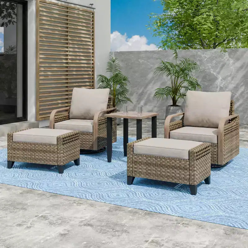EAGLE PEAK Table et chaises de bistrot en osier, meubles de patio extérieur, fauteuils à bascule pivotants avec poufs et table, ensemble de 5 pièces