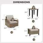 EAGLE PEAK Table et chaises de bistrot en osier, meubles de patio extérieur, fauteuils à bascule pivotants avec poufs et table, ensemble de 5 pièces