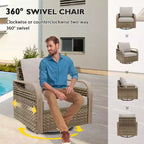 EAGLE PEAK Table et chaises de bistrot en osier, meubles de patio extérieur, fauteuils à bascule pivotants avec poufs et table, ensemble de 5 pièces
