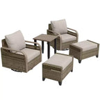 EAGLE PEAK Table et chaises de bistrot en osier, meubles de patio extérieur, fauteuils à bascule pivotants avec poufs et table, ensemble de 5 pièces