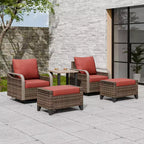 EAGLE PEAK Table et chaises de bistrot en osier, meubles de patio extérieur, fauteuils à bascule pivotants avec poufs et table, ensemble de 5 pièces