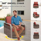 EAGLE PEAK Table et chaises de bistrot en osier, meubles de patio extérieur, fauteuils à bascule pivotants avec poufs et table, ensemble de 5 pièces