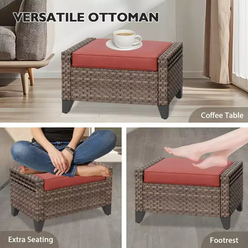 EAGLE PEAK Table et chaises de bistrot en osier, meubles de patio extérieur, fauteuils à bascule pivotants avec poufs et table, ensemble de 5 pièces