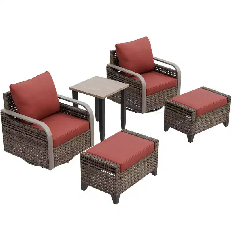 EAGLE PEAK Table et chaises de bistrot en osier, meubles de patio extérieur, fauteuils à bascule pivotants avec poufs et table, ensemble de 5 pièces