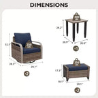 EAGLE PEAK Table et chaises de bistrot en osier, meubles de patio extérieur, fauteuils à bascule pivotants avec poufs et table, ensemble de 5 pièces