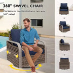 EAGLE PEAK Table et chaises de bistrot en osier, meubles de patio extérieur, fauteuils à bascule pivotants avec poufs et table, ensemble de 5 pièces