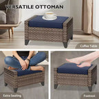 EAGLE PEAK Table et chaises de bistrot en osier, meubles de patio extérieur, fauteuils à bascule pivotants avec poufs et table, ensemble de 5 pièces