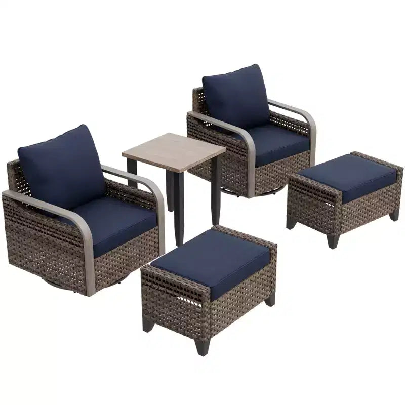 EAGLE PEAK Table et chaises de bistrot en osier, meubles de patio extérieur, fauteuils à bascule pivotants avec poufs et table, ensemble de 5 pièces
