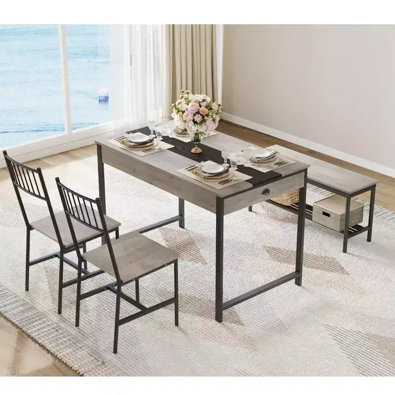 Ensemble table à manger pour 4, petite table de cuisine et 2 chaises pour 4 avec banc, ensemble table de ferme rectangulaire