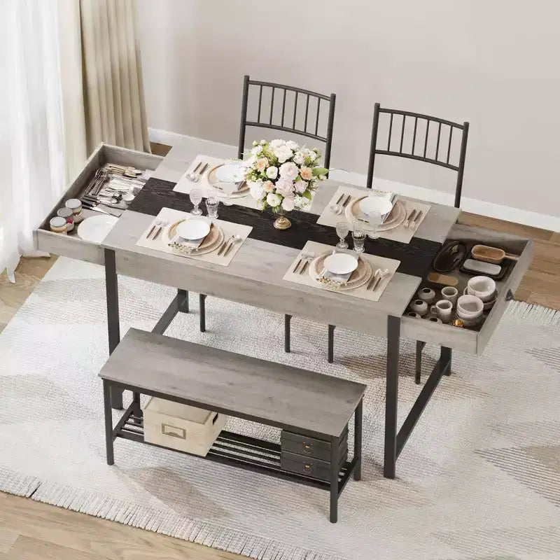 Ensemble table à manger pour 4, petite table de cuisine et 2 chaises pour 4 avec banc, ensemble table de ferme rectangulaire