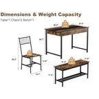 Ensemble table à manger pour 4, petite table de cuisine et 2 chaises pour 4 avec banc, ensemble table de ferme rectangulaire
